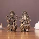 Pure Brass Superfine Small Ganesh Lakshmi Idol - 2.5" Tall